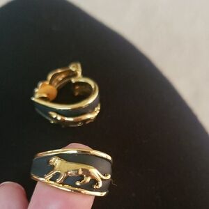 Gold and Black classic Panther earrings.  Clip on.
